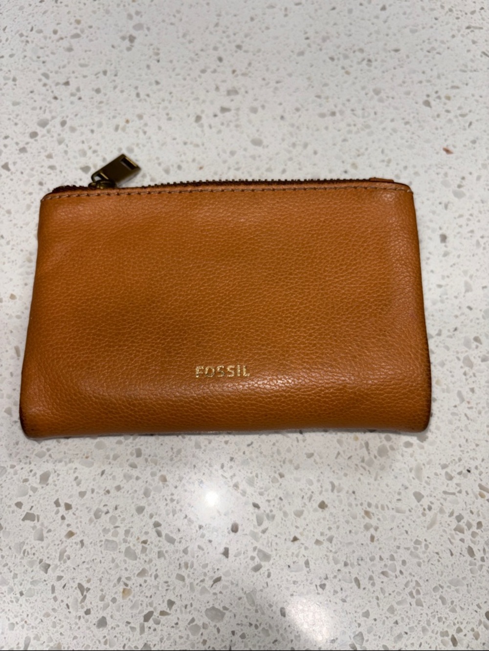Fossil Caramel Brown Leather Zip Pouch